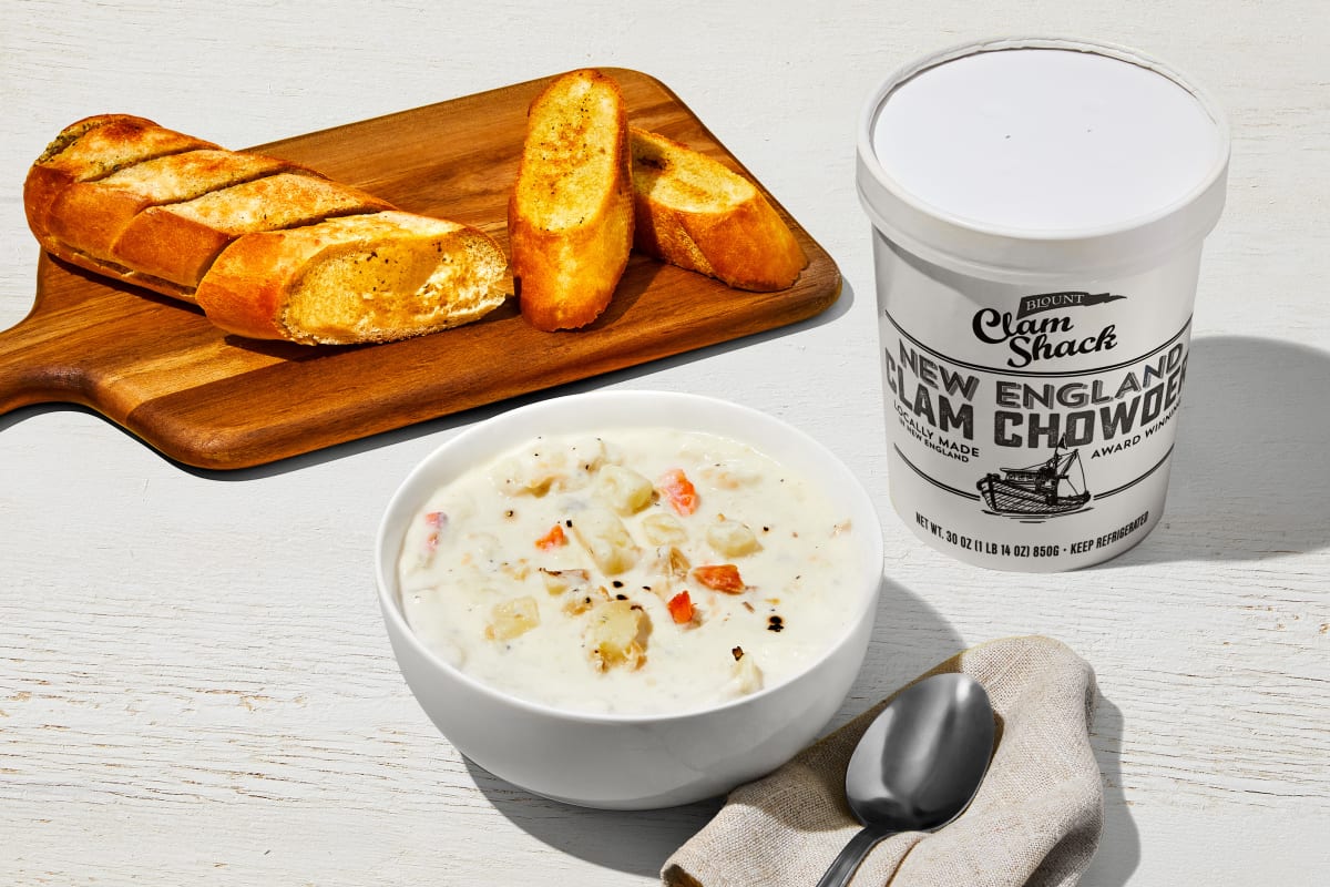 New England Clam Chowder + Garlic Bread