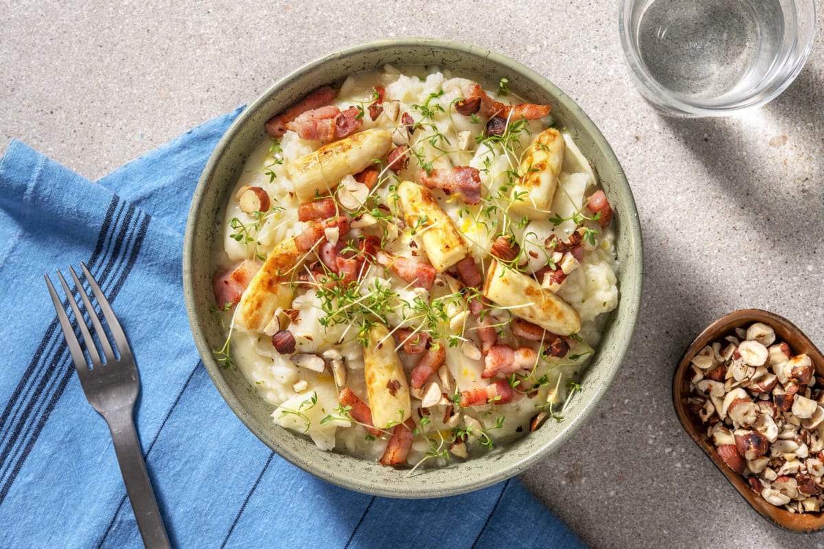 Weißes Spargelrisotto mit Bacon