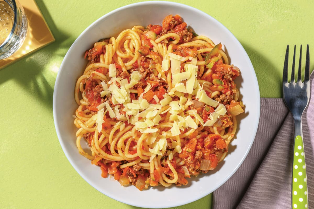 Beef Bolognese & Spaghetti with Hidden Veggies & Cheddar Cheese