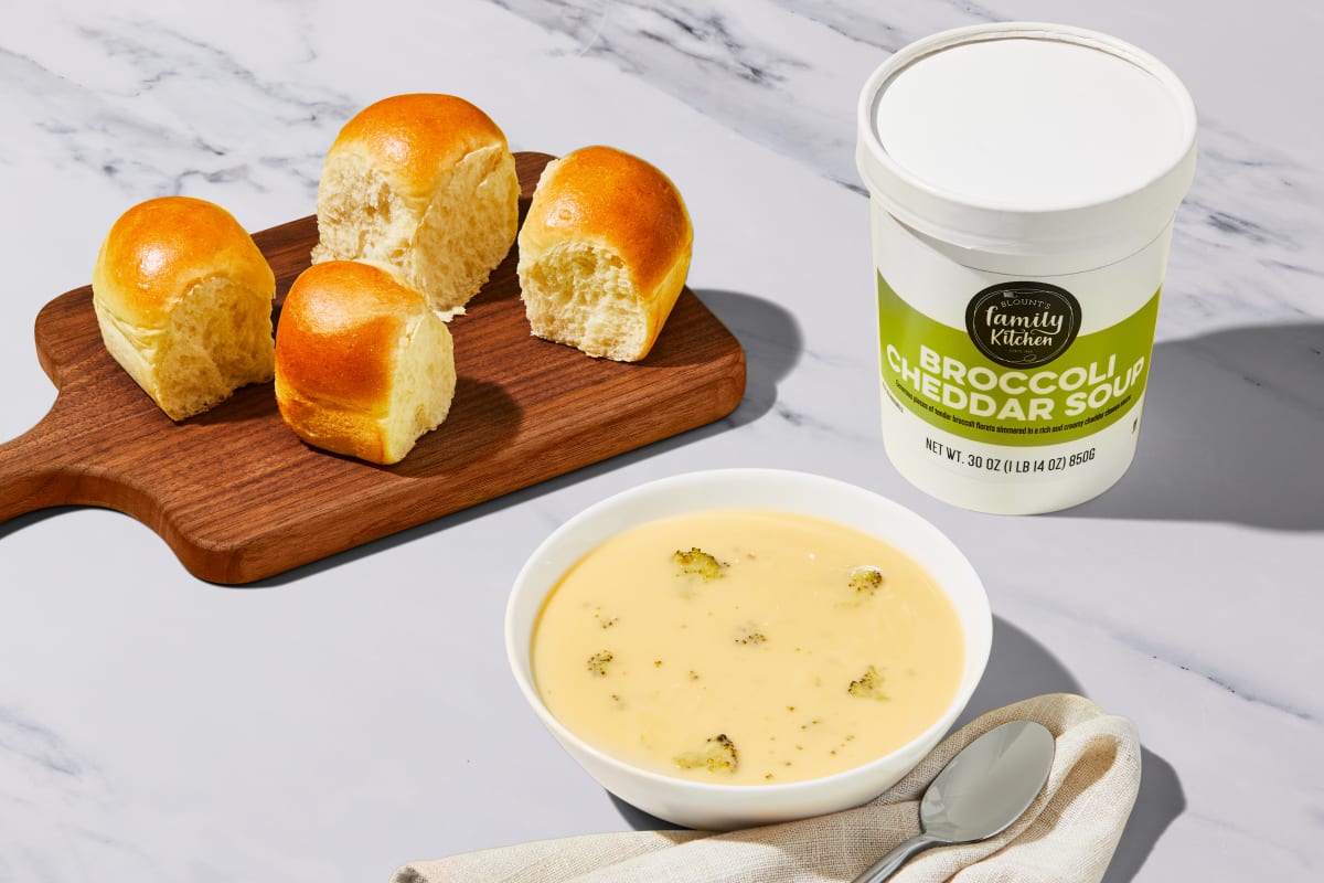 Broccoli Cheddar Soup with Parker House Rolls