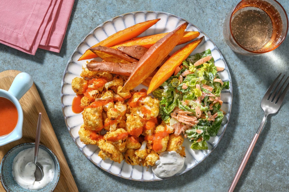 Buffalo-Blumenkohl-Bites mit Süßkartoffeln