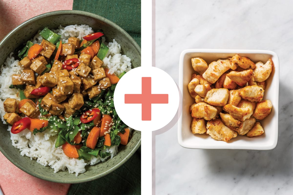 Coconut-Ginger Tofu, Chicken & Asian Greens Stir-Fry