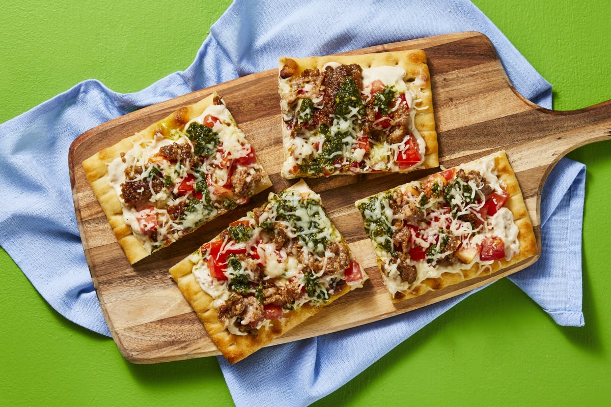 Pork Sausage Pesto Flatbreads