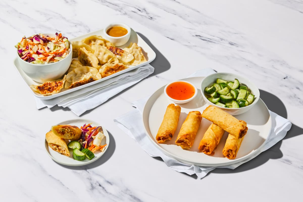 Chicken Dumplings & Veggie Spring Rolls Board