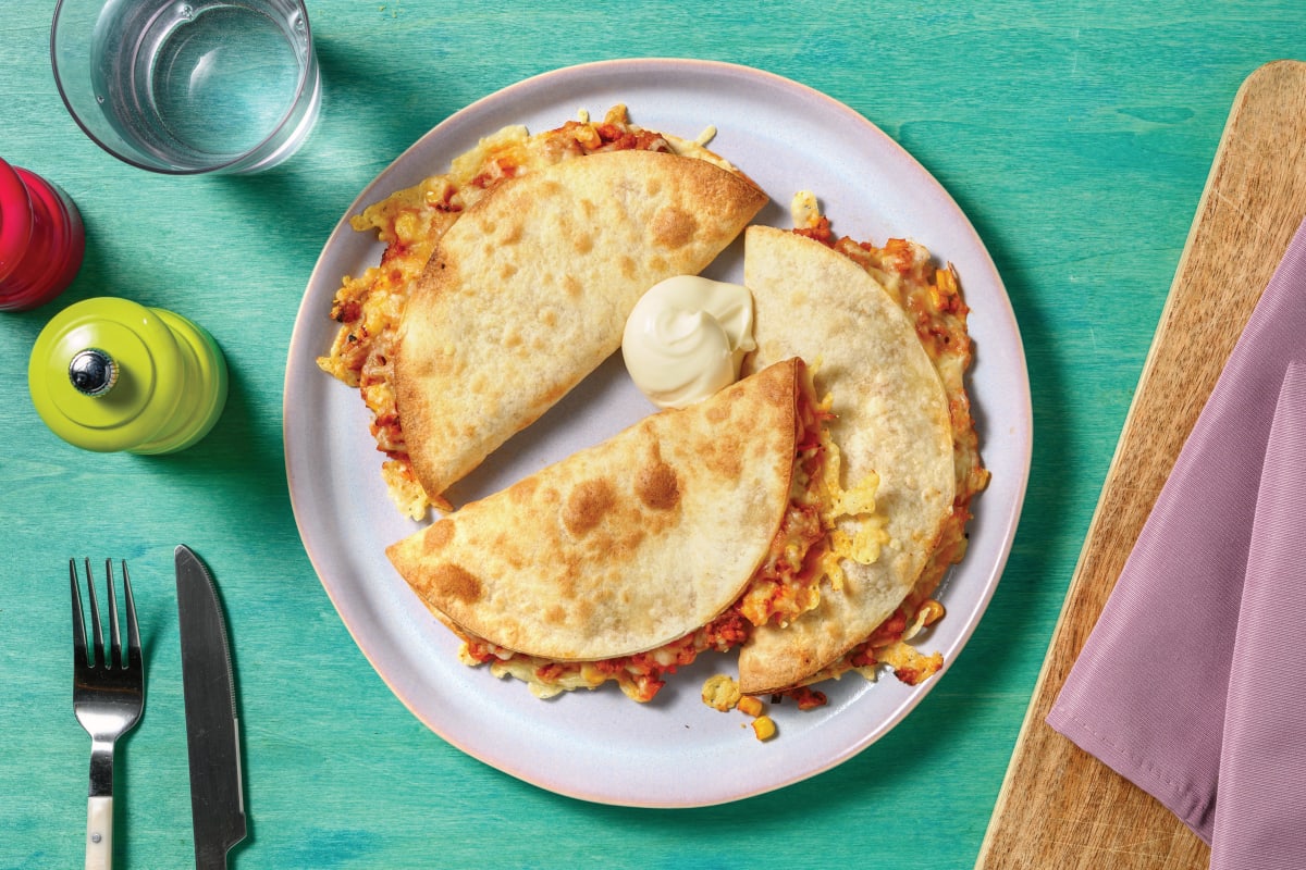 Cheesy Louisiana Pork & Veggie Quesadillas