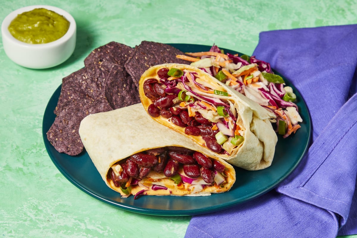 Vegan One-Pan BBQ Bean & Coleslaw Wraps