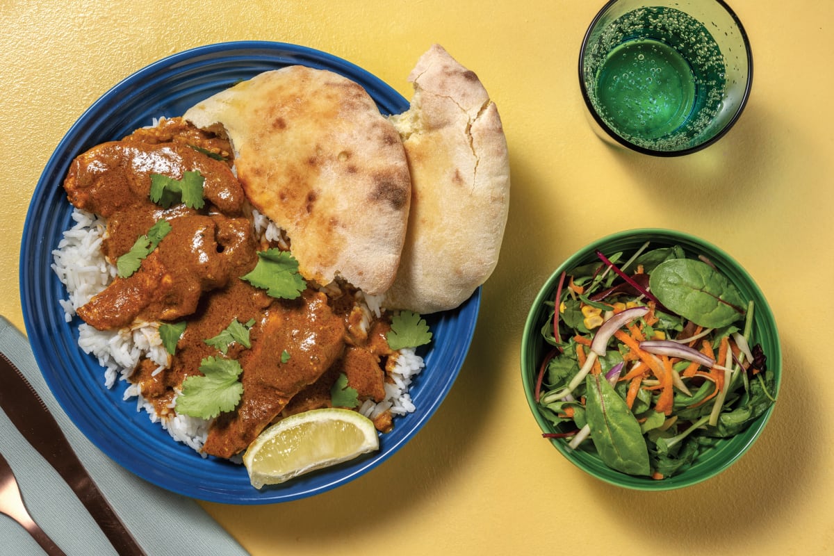 Chicken Coconut Curry with Flatbreads & Carrot Salad