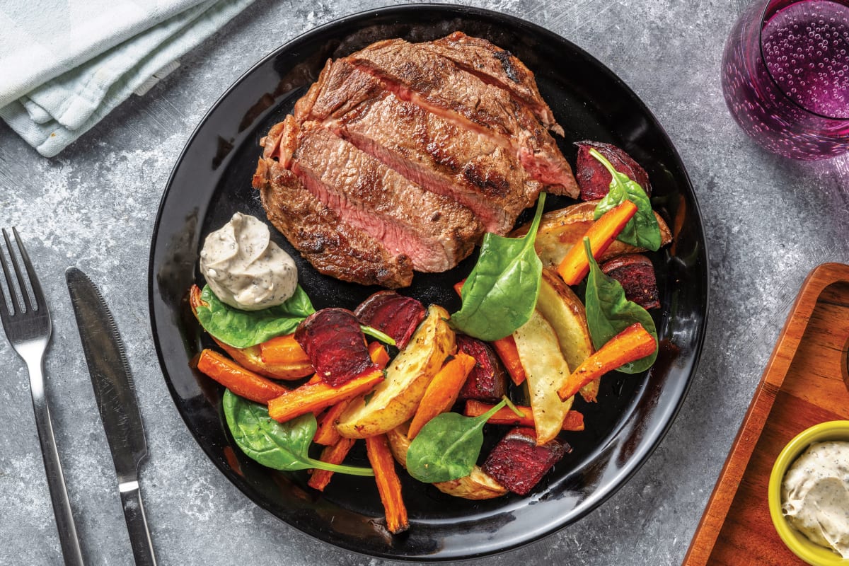 Garlic-Herb Beef Rump & Brussels Sprouts