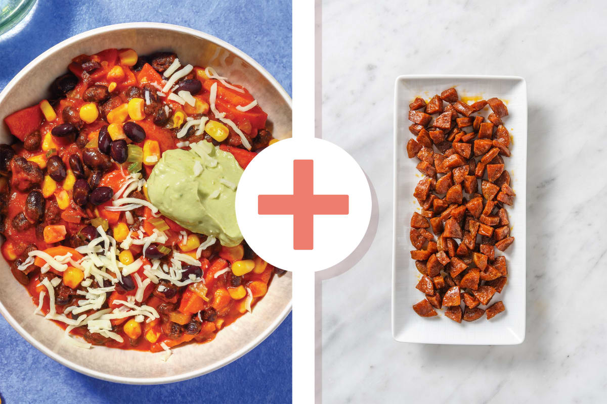 One-Pot Chipotle Black Bean, Chorizo & Veggies Chilli