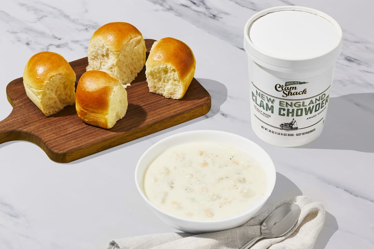 New England Clam Chowder with Parker House Rolls