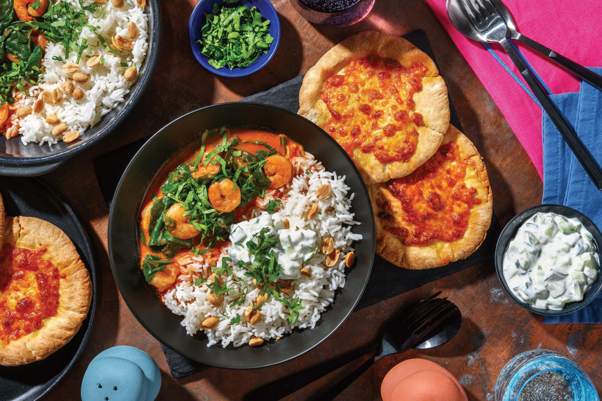 Prawn Masala Curry & Cheesy Flatbreads