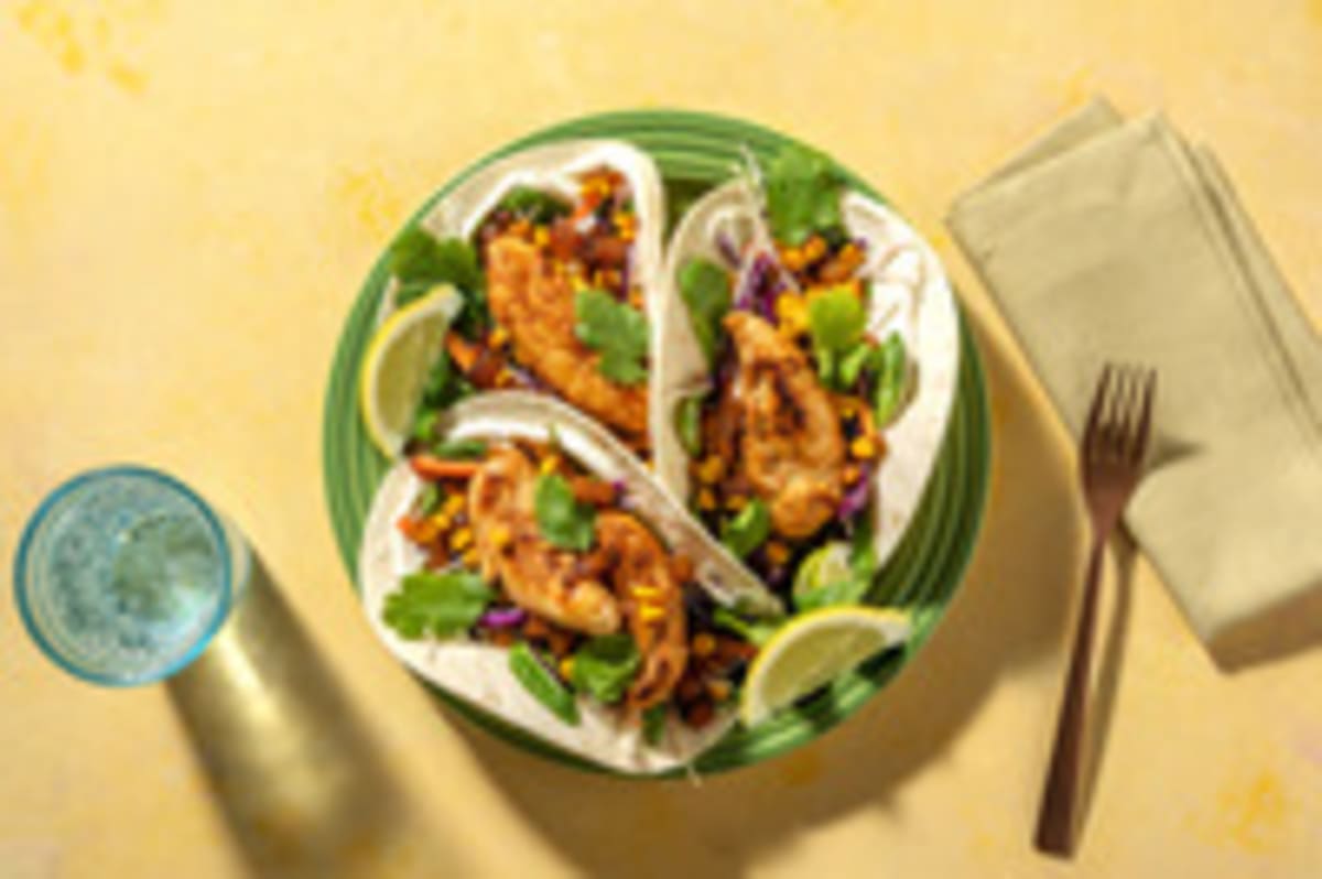 Caribbean Chicken & Corn Tacos with Naked Slaw