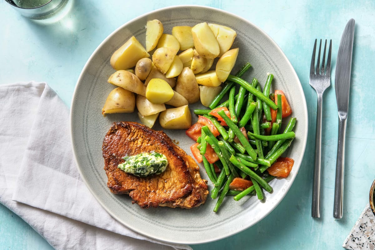 Schweinelachssteak mit Bohnengemüse