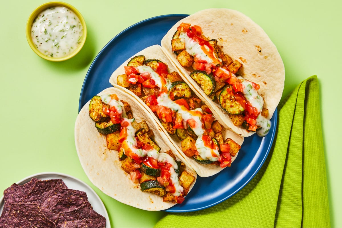 Vegan Crispy Potato & Zucchini Tacos