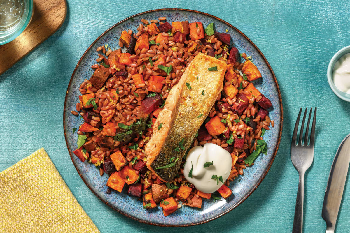 Moroccan Seared Salmon & Wholemeal Couscous Salad