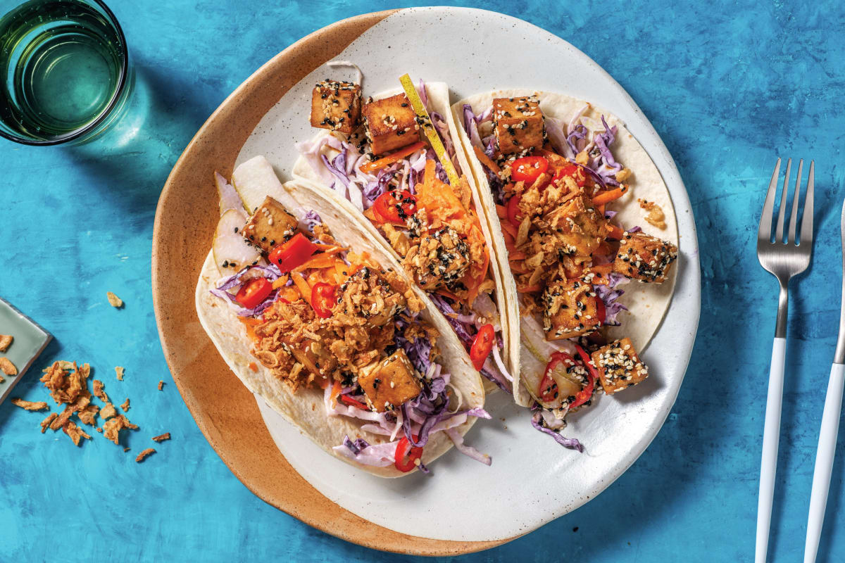 Katsu Glazed Tofu Tacos & Aioli Slaw