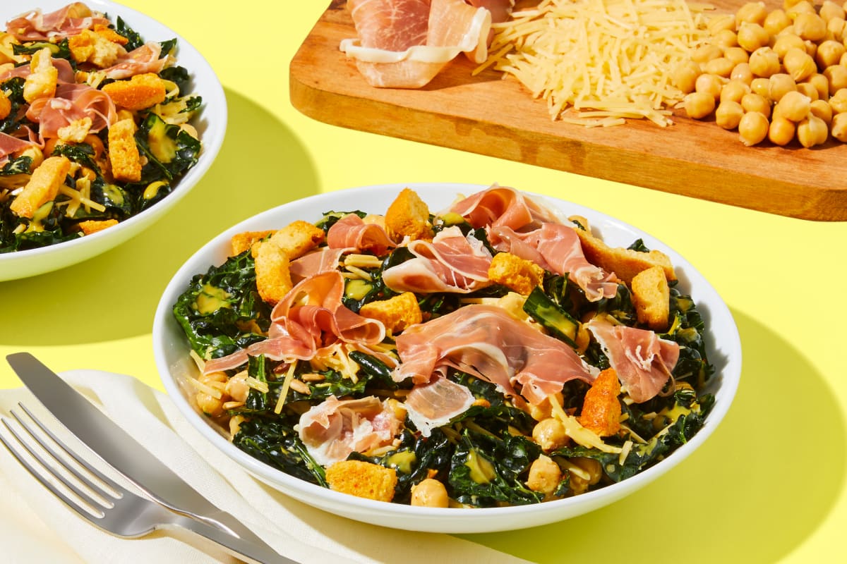 Lemony Chickpea Kale Salad with Prosciutto