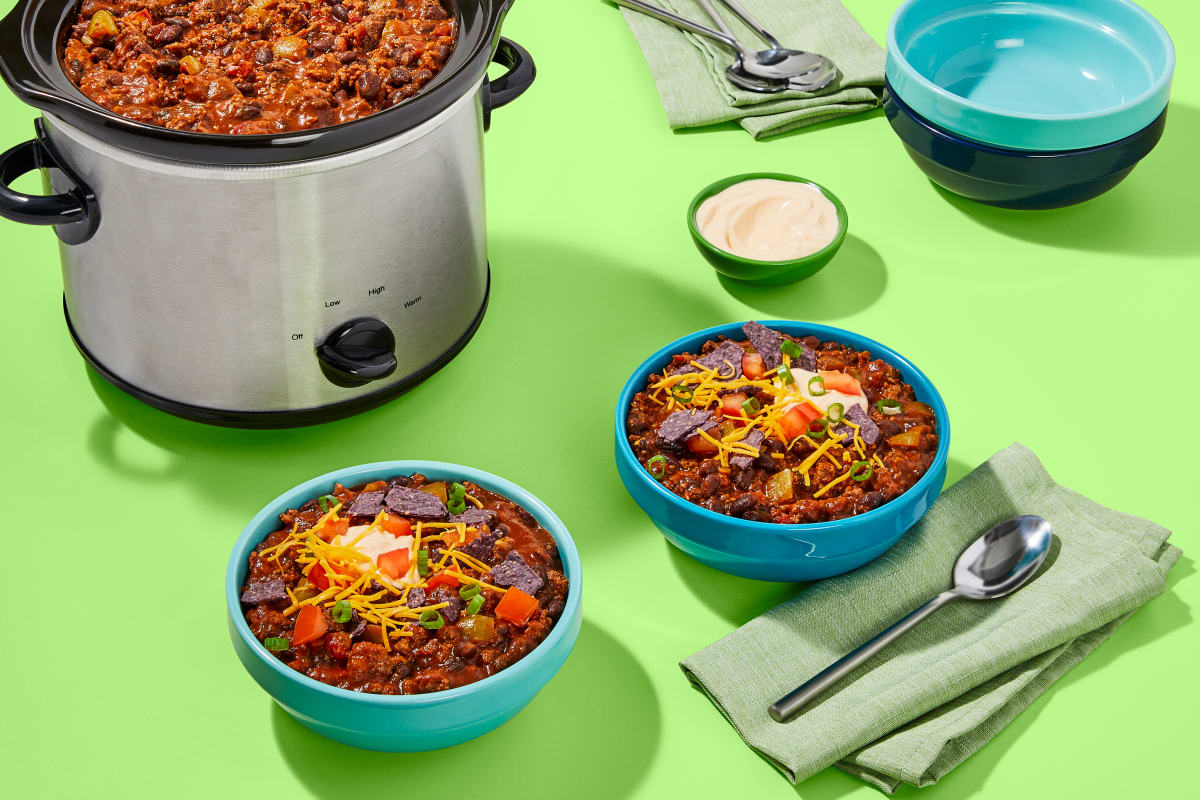 Slow Cooker Beef And Black Bean Chili Bar Recipe Hellofresh