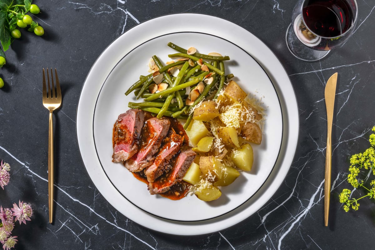 Rinderhüftsteak mit Prinzessbohnen und Mandeln