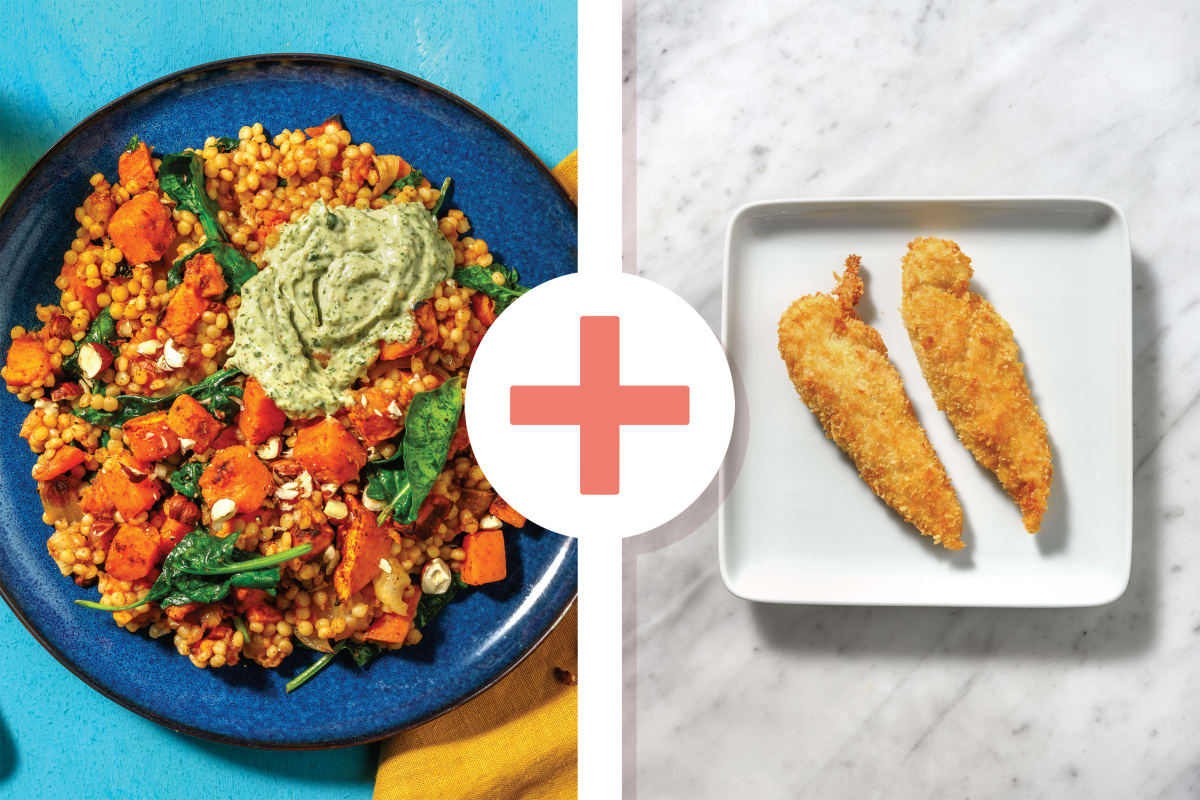 Plant-Based Chick'n Tenders & Israeli Couscous Medley 