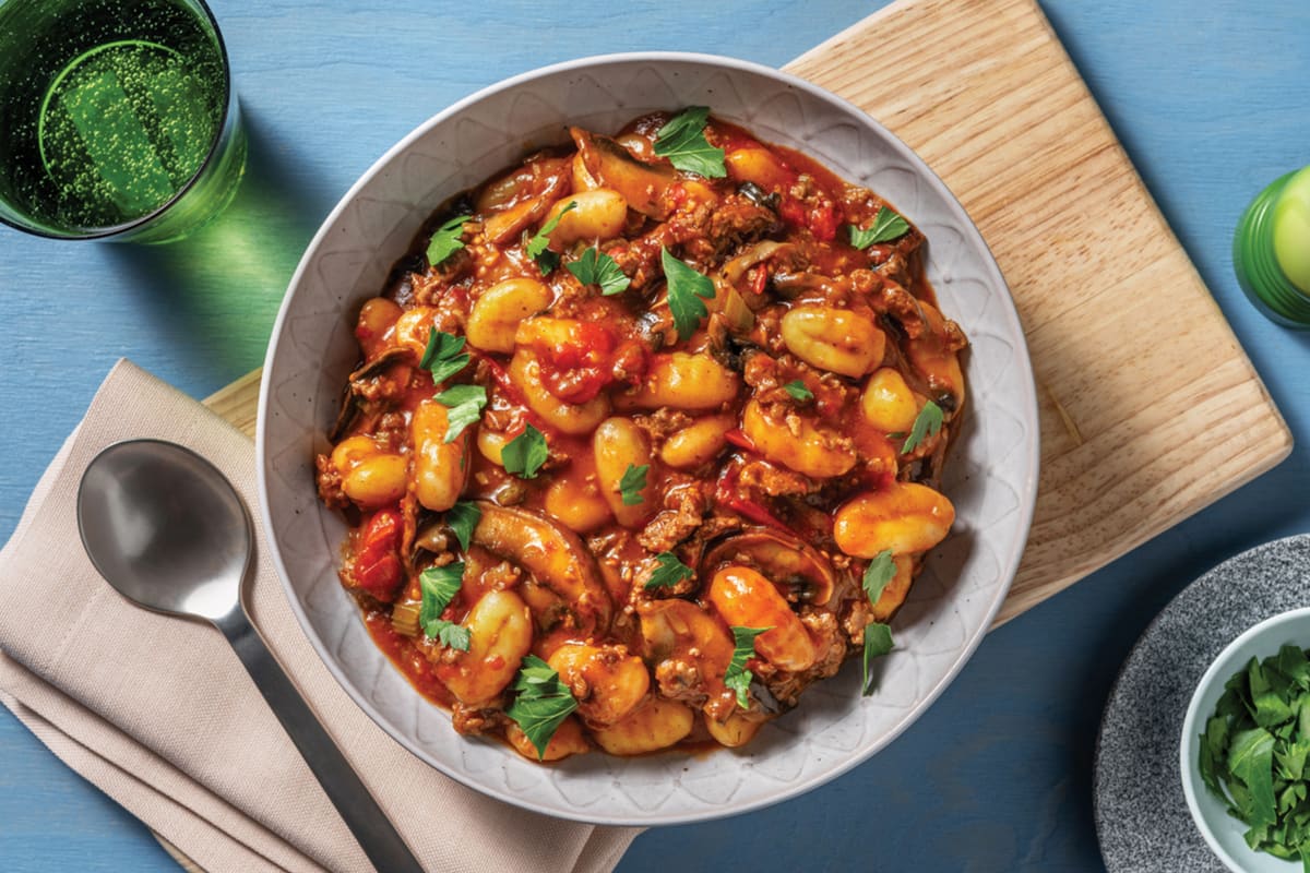 One-Pot Venison, Beef & Mushroom Bolognese Gnocchi