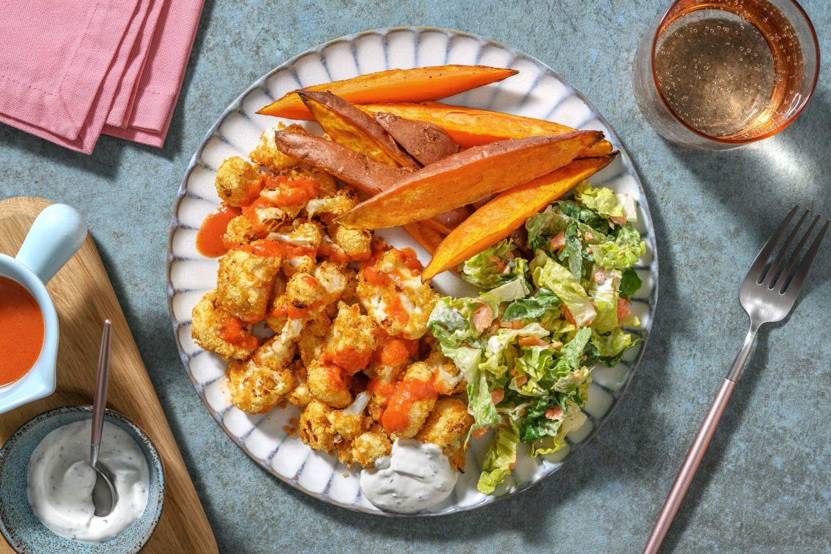 Buffalo-Blumenkohl-Bites mit Süsskartoffeln