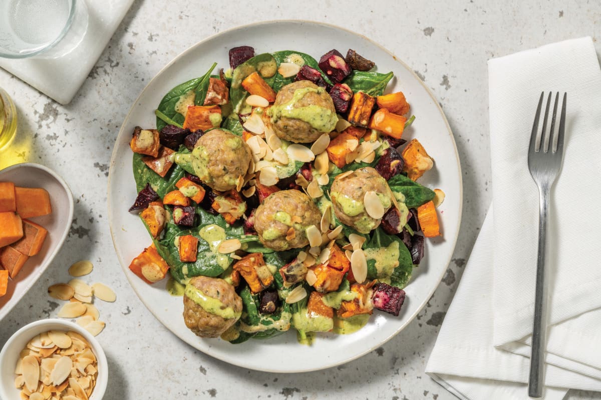 One-Tray Tomato & Herb Pork Meatballs