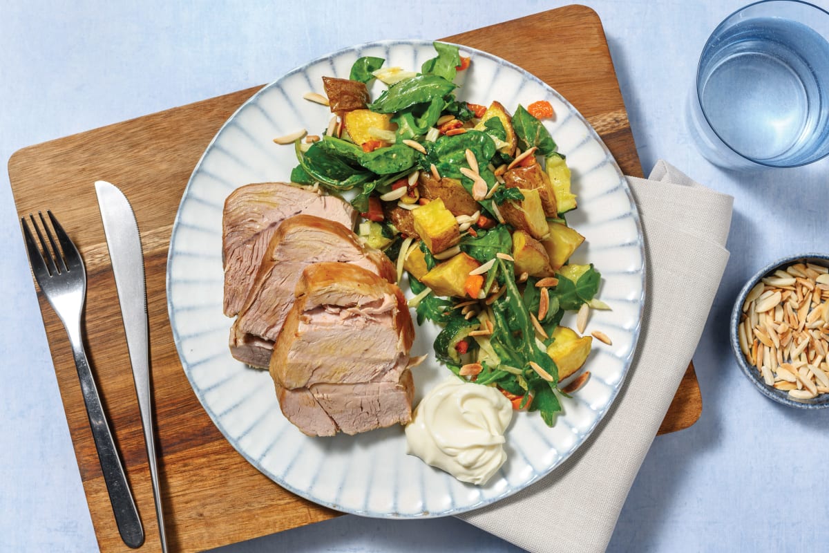 Oven-Ready Pork Belly & Mediterranean Veggies with Dill & Parsley Mayo