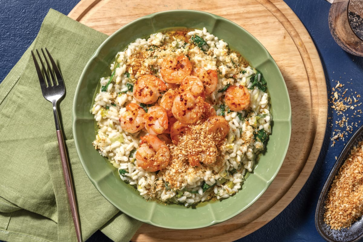 Chilli Butter Prawns & Baked Leek Risotto