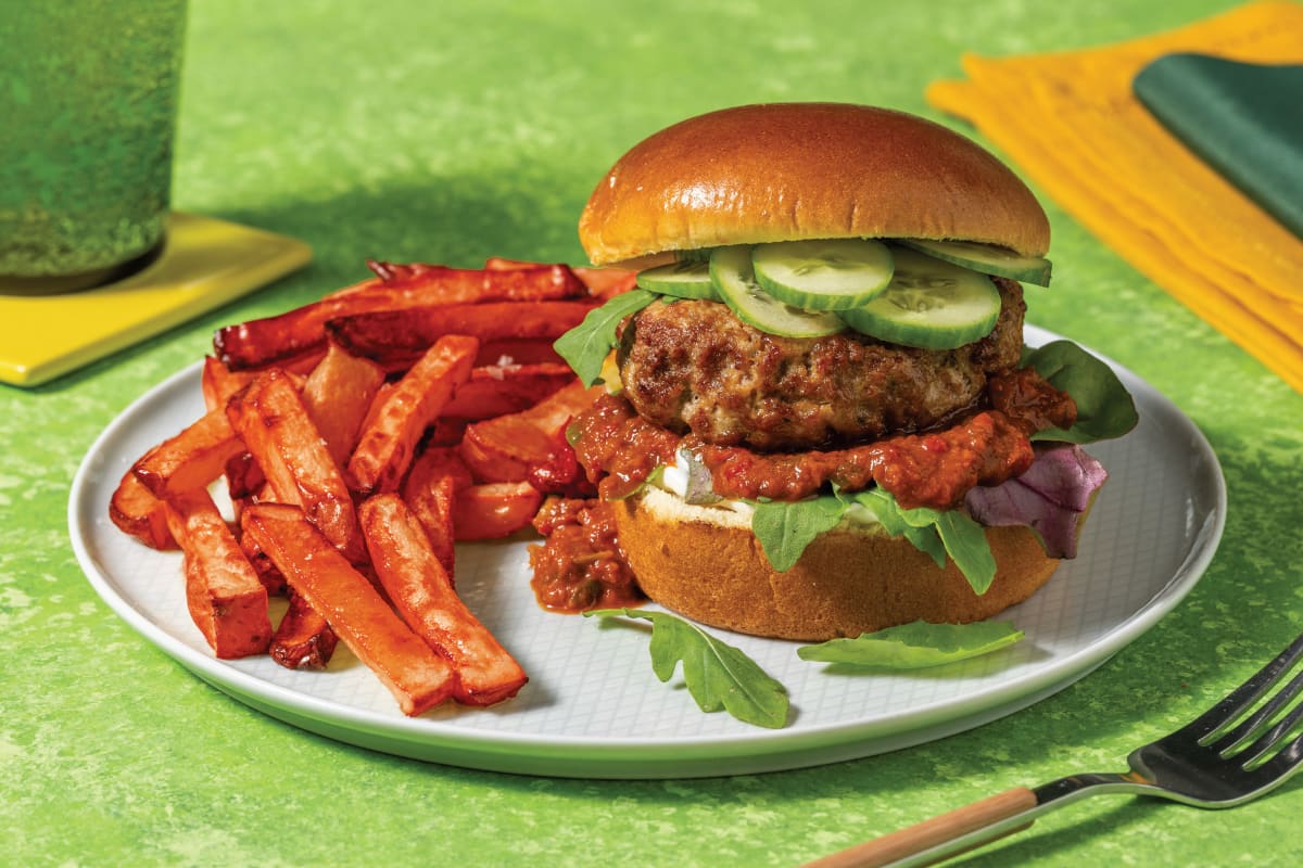 South African-Style Pork Burger & Fries