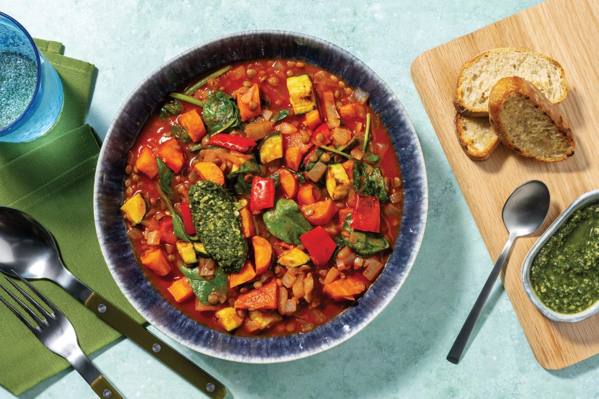 Herby Tomato Lentil & Roast Veggie Stew