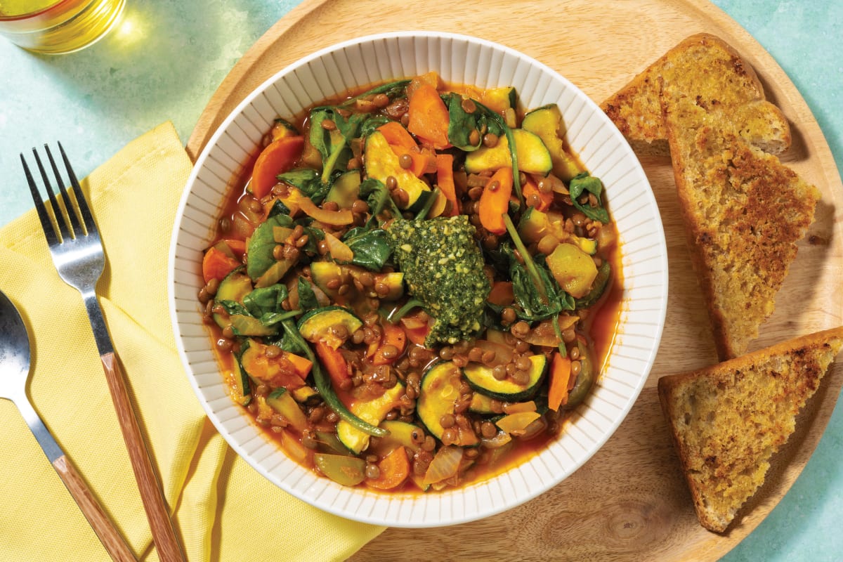 Easy Herby Tomato Lentil & Roast Veggie Stew