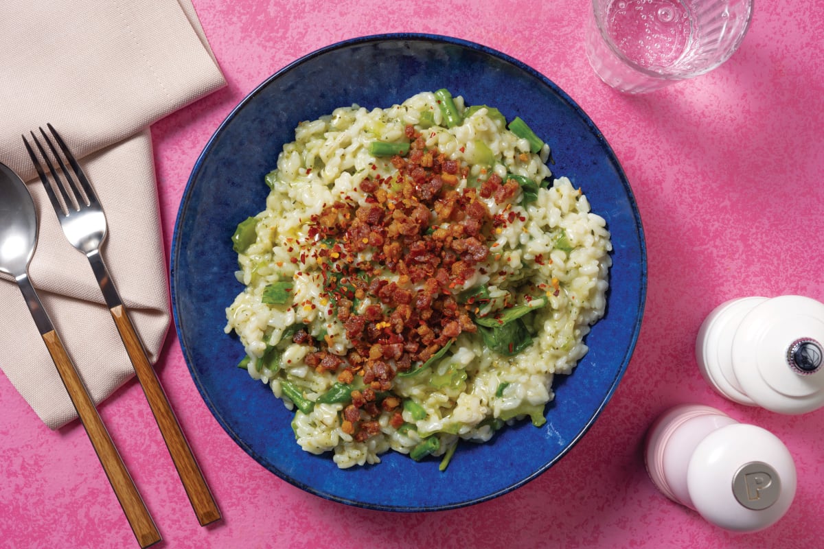 Easy Plant-Based Bac’n & Greens Risotto