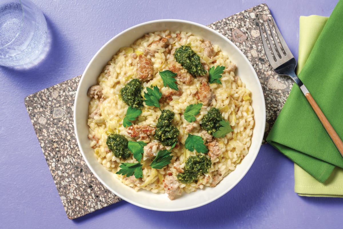 Creamy Pork & Basil Pesto Risotto