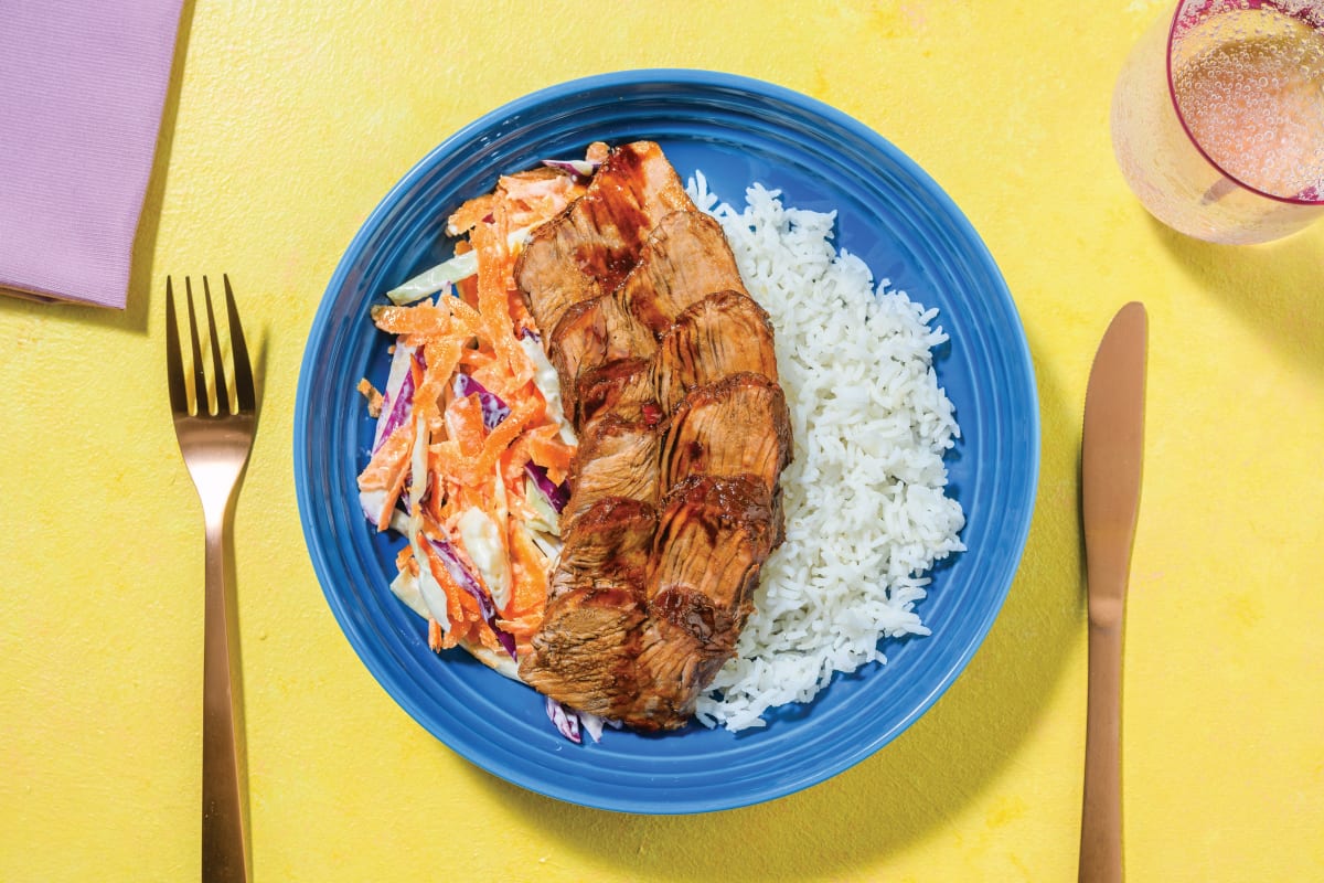 Sweet Chilli-Glazed Beef Brisket with Butter Rice & Creamy Sesame Slaw