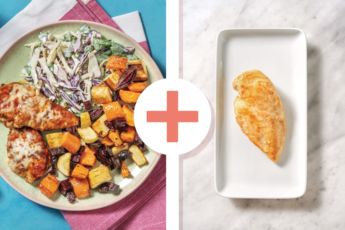 Double Cheesy BBQ Chicken & Roast Veggies