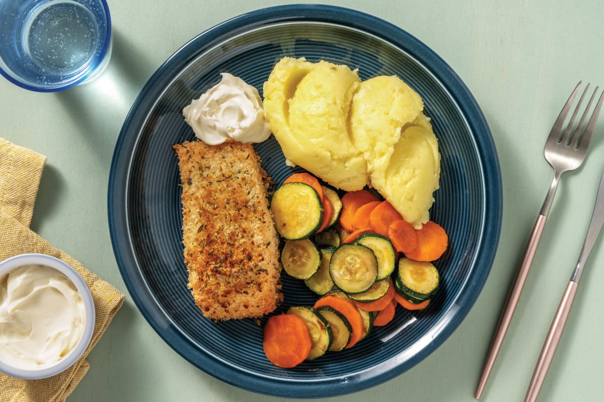 Herb-Crusted Salmon & Parmesan Mash