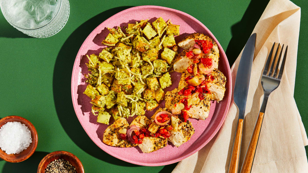 Organic Chicken with Roasted Pesto Potatoes