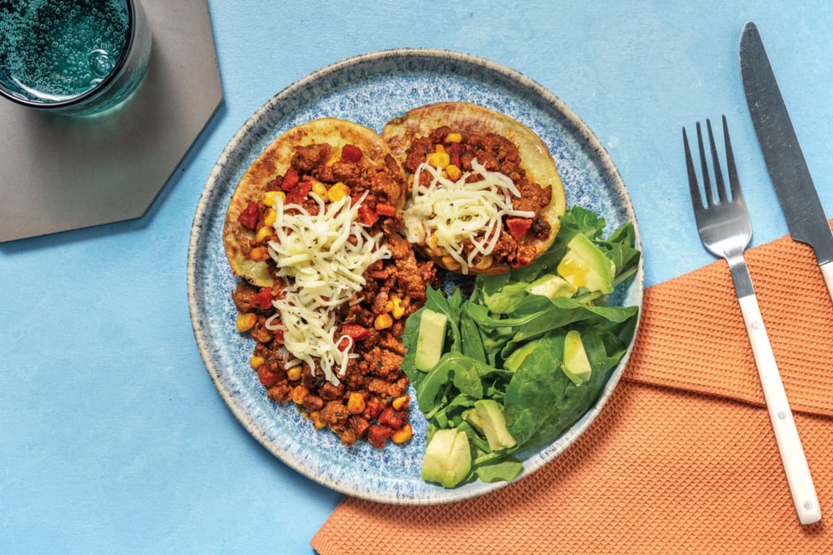 Loaded Beef & Chorizo Jacket Potatoes