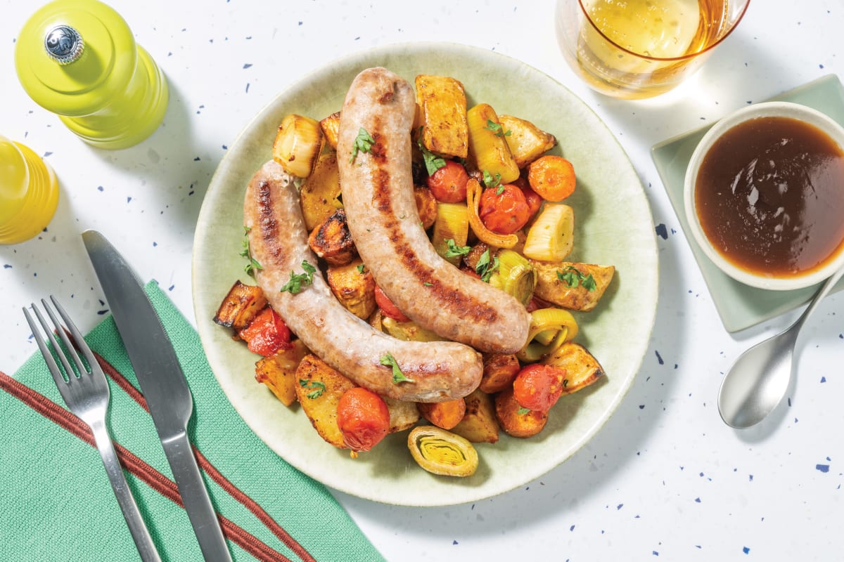 Easy Pork Sausages & Cherry Tomato Traybake