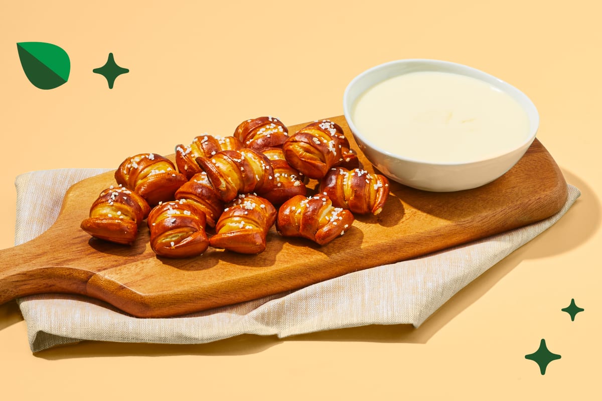 Salted Pretzel Bites with White Cheddar Sauce