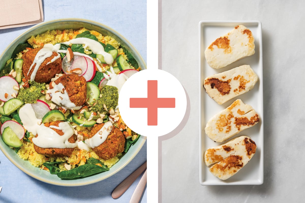 Nourishing Falafel, Haloumi & Carrot Couscous Bowl