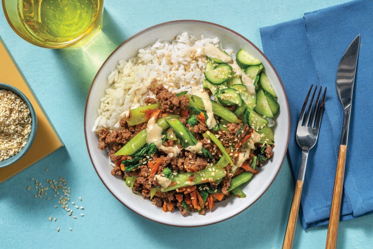 Ginger Beef & Pork Rice Bowl