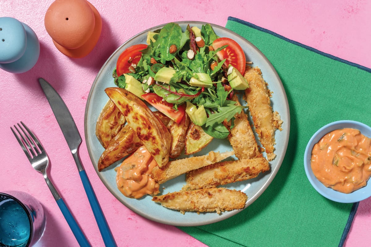 Plant-Based Chick'n Tenders & Spiced Wedges