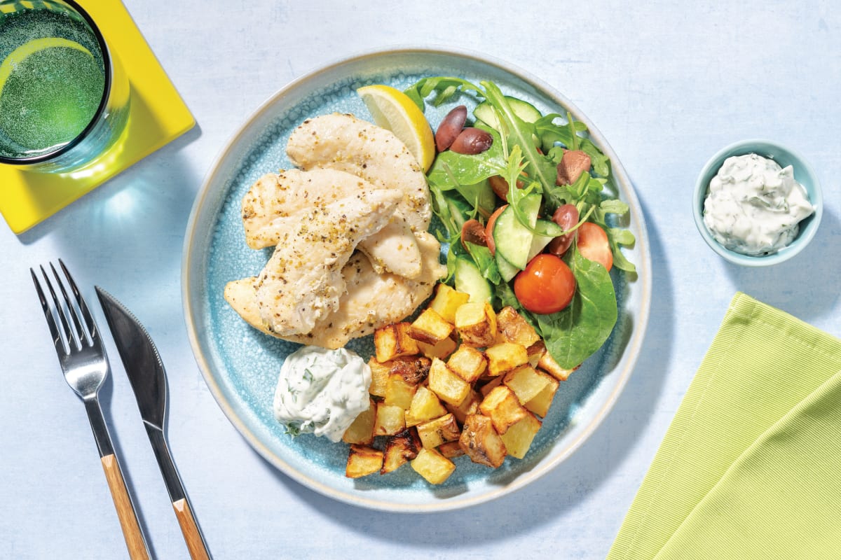 Greek-Style Chicken & Tomato-Olive Salad