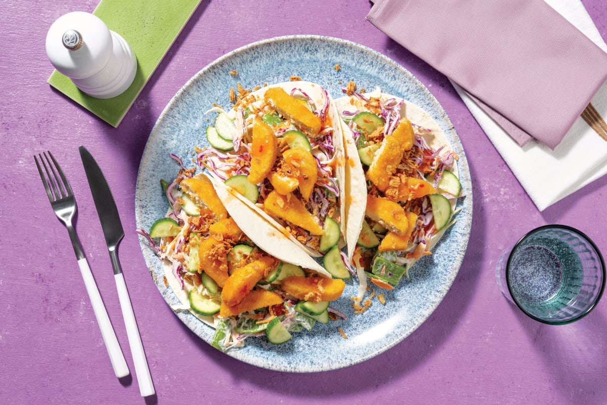 Asian-Style Plant-Based Crumbed Chick'n Tacos