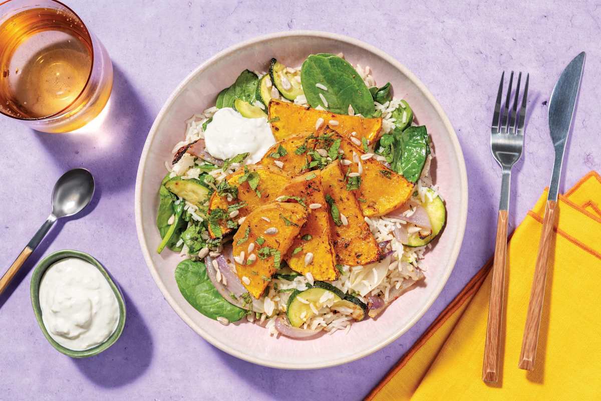 Chermoula-Spiced Pumpkin, Chicken & Garlic Rice