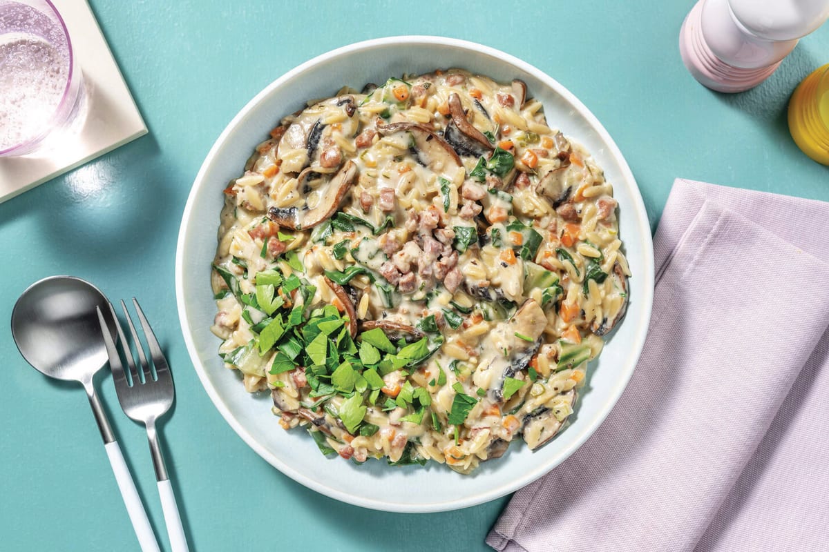 One-Pan Bacon & Creamy Mushroom Pasta