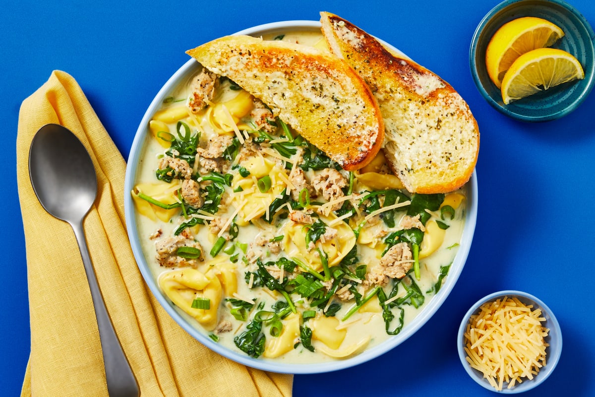 Creamy Chicken Sausage & Tortelloni Soup 