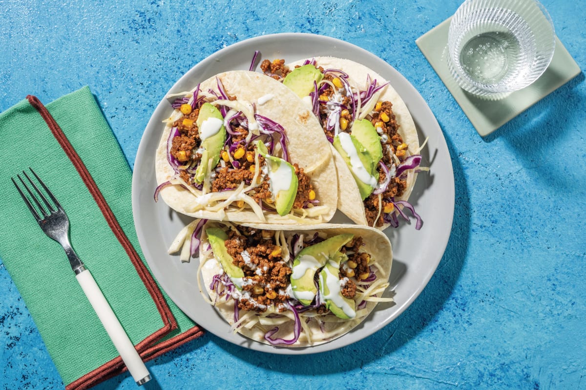 Mexican Plant-Based Mince & Avocado Tacos